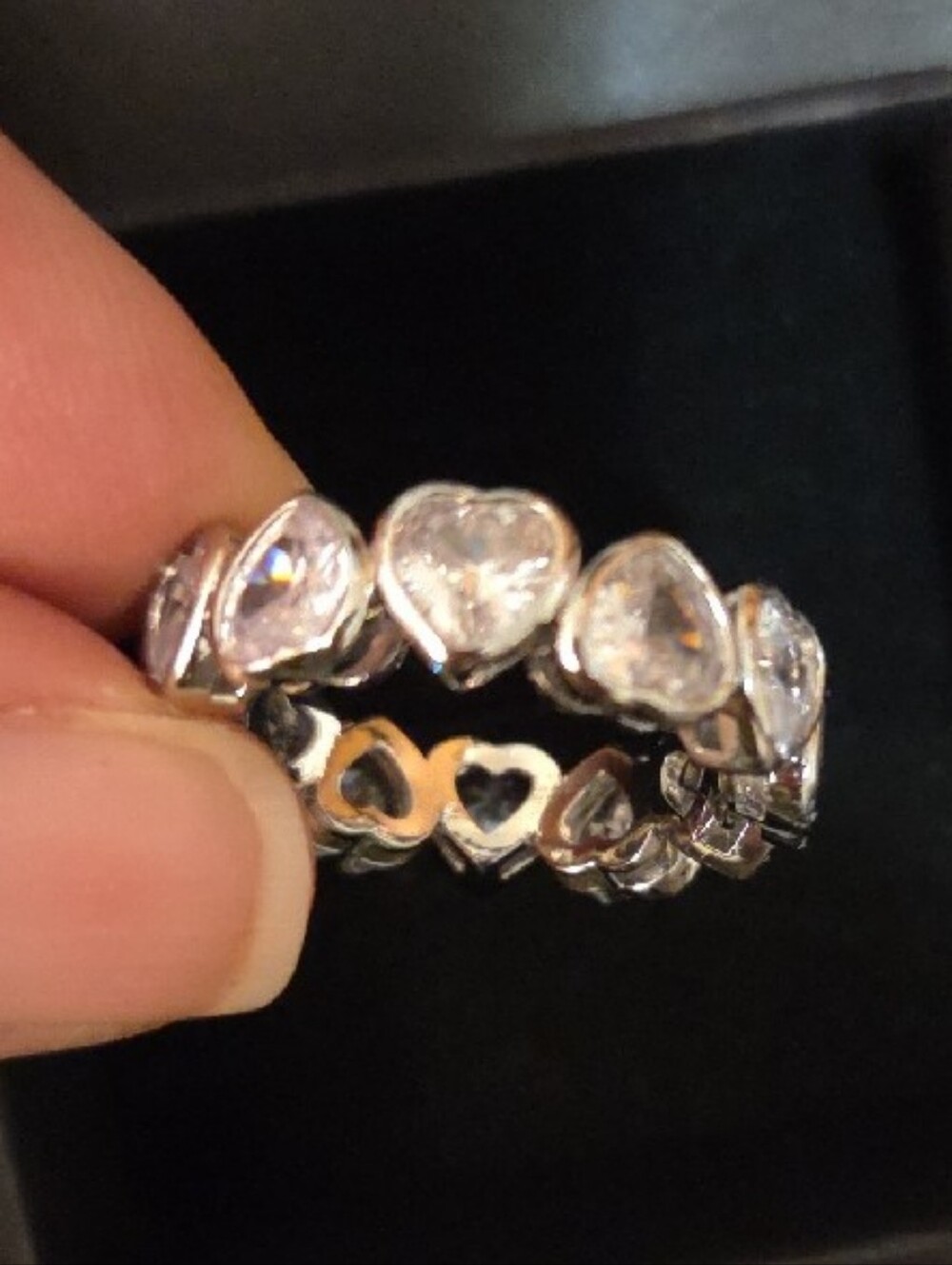 Heart CZ Crystal Eternity Silver Tone Ring - Size 6 NIB